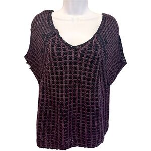 Free People Open Knit V-Neck Top - Dark Plum